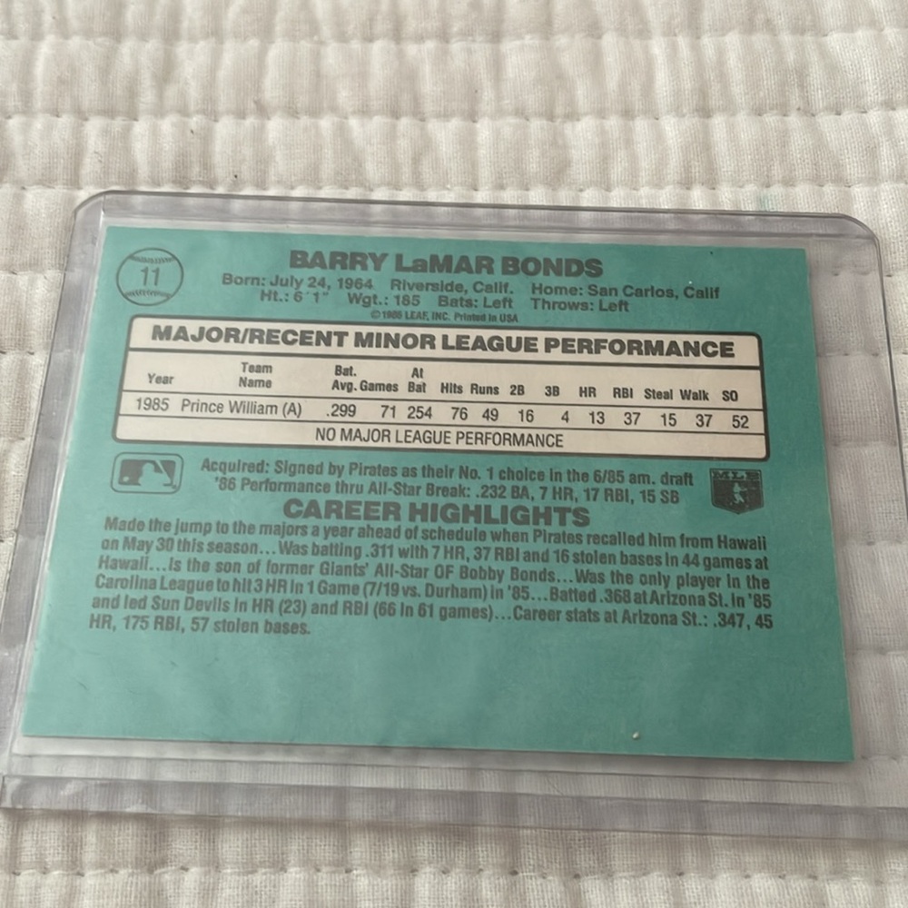 1986 Barry Bonds Donruss Rookie Cards Mint Condition,  Lot of 4 - Picture 9 of 10